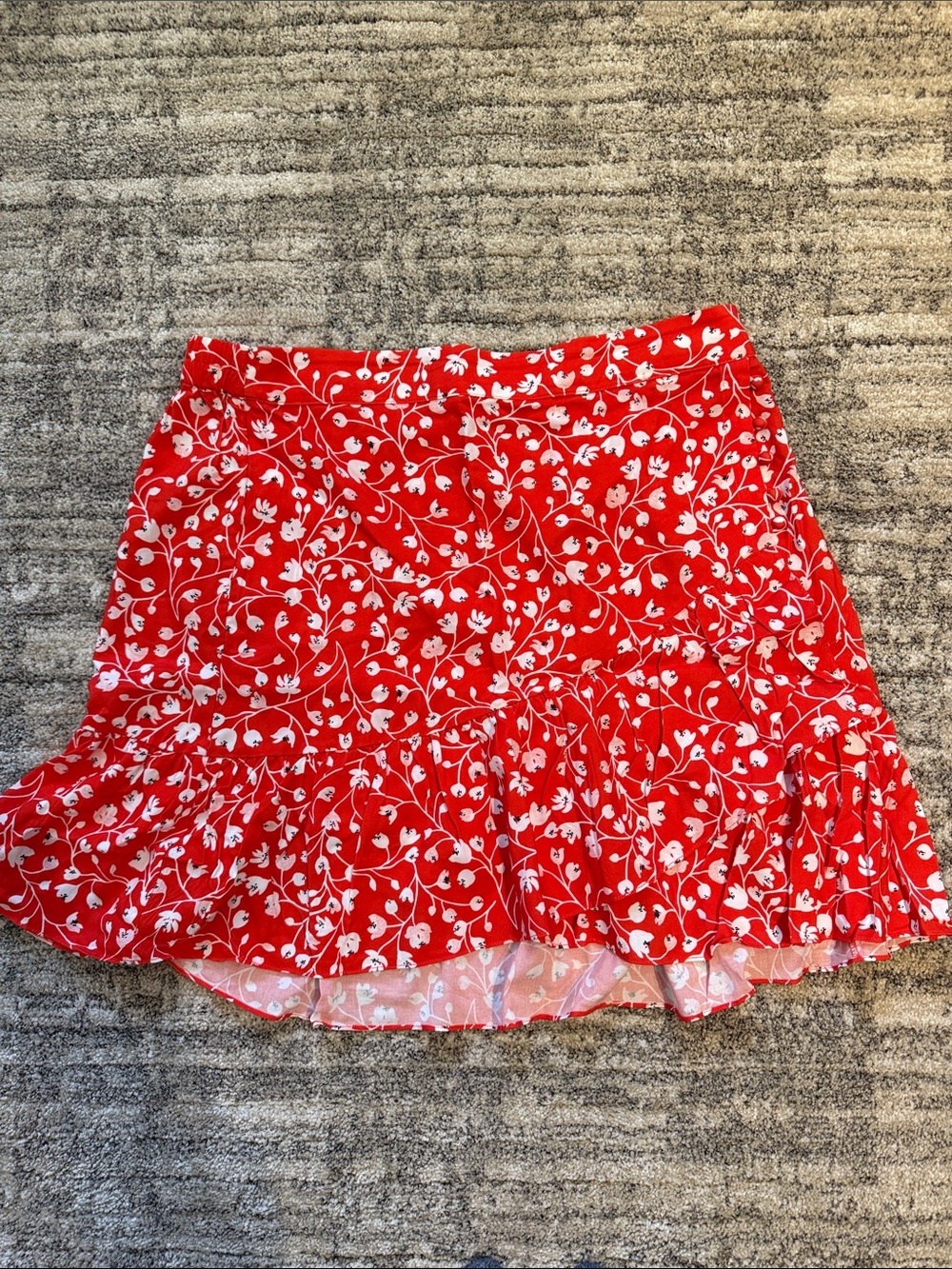 Skies Are Blue Red Floral Ruffle Mini Skirt